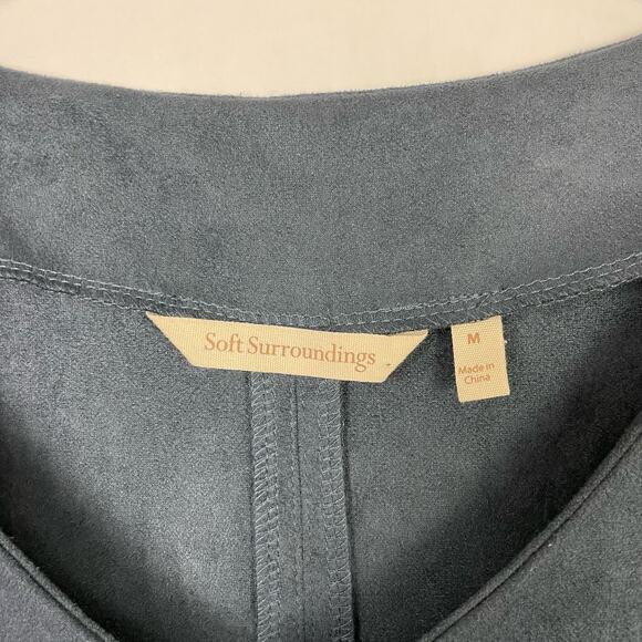 Soft Surroundings | Izzy Dark Blue Faux Vegan Suede Feminine Flouncy Top - Picture 8 of 10